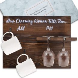 2 Coffee Mugs and 2 Wine Glass Holders Wooden Cup Holders Wall-Mounted Wine Rack