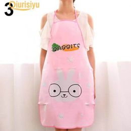 Women Cartoon Kitchen Cooking Bib Charm Apron (Color: Pink)